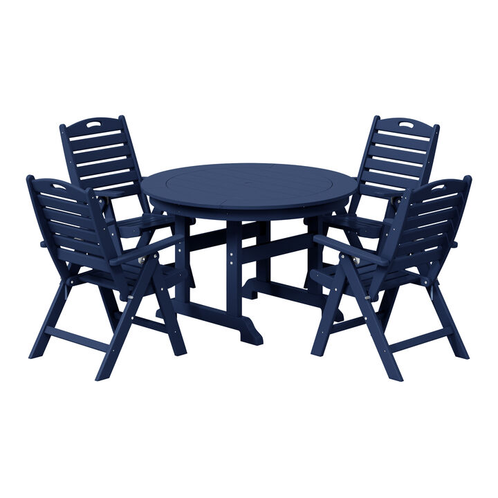 WestinTrends 5-Piece HDPE Round Patio Dining Table Set with Foldable Chairs