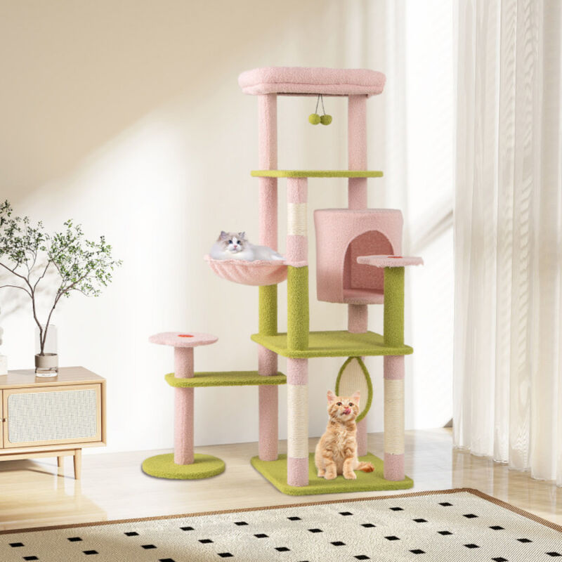 Tall Multi-Level Cat Tree Aesthetic Floral Kitten Tower