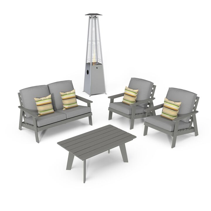 MONDAWE 6 Pieces Patio Conversation Set with Heater and Coffee Table