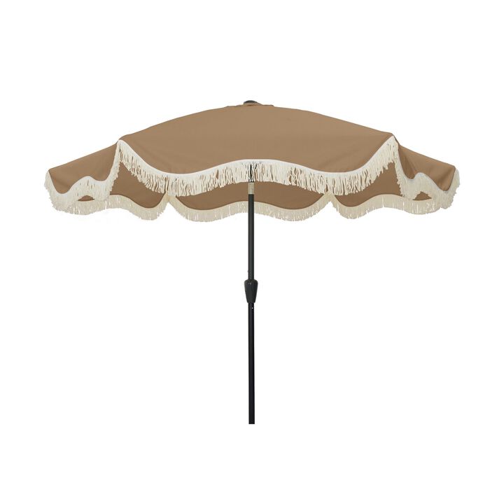 Mondawe 9 ft. Crank Design Bohemian Tassel Style Outdoor Market Umbrella with Full Fiberglass Rib
