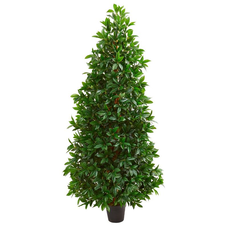 Hivvago 5 Feet Bay Leaf Cone Topiary Artificial Tree UV Resistant (Indoor/Outdoor)