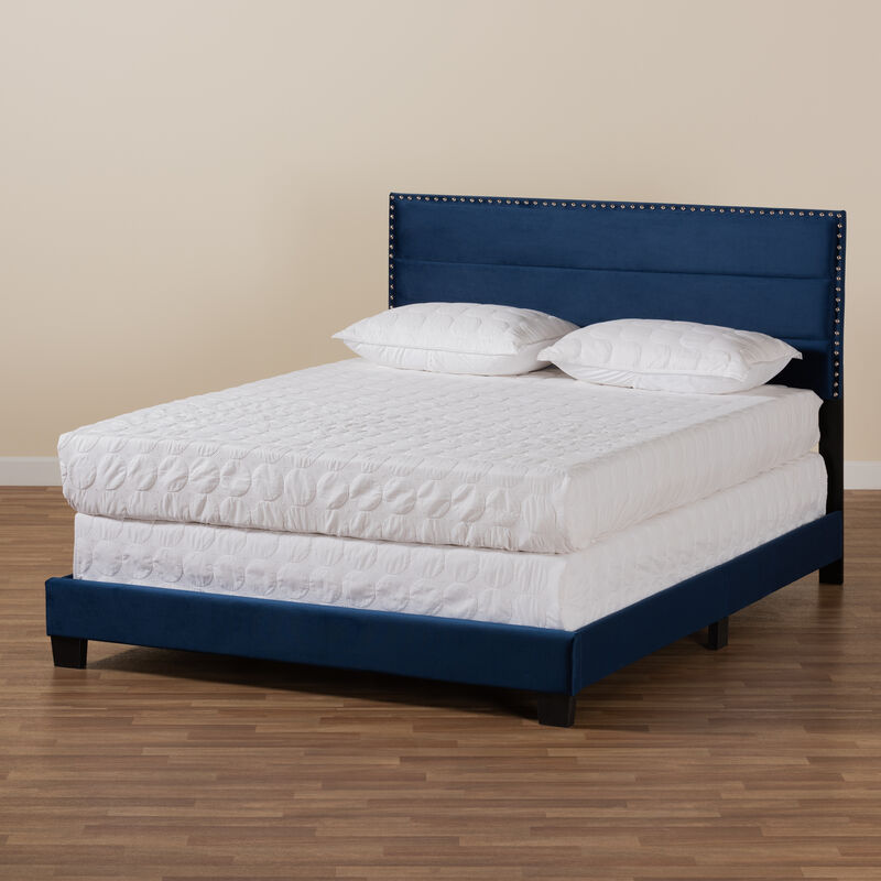 Baxton Studio Tamira Glam Navy Velvet Fabric Upholstered Queen Size Panel Bed