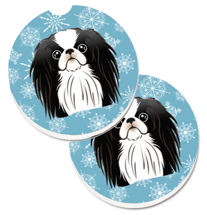 Caroline's Treasures Snowflake Japanese Chin Set of 2 Cup Holder Car Coasters BB1664CARC, 2.56, Multicolor