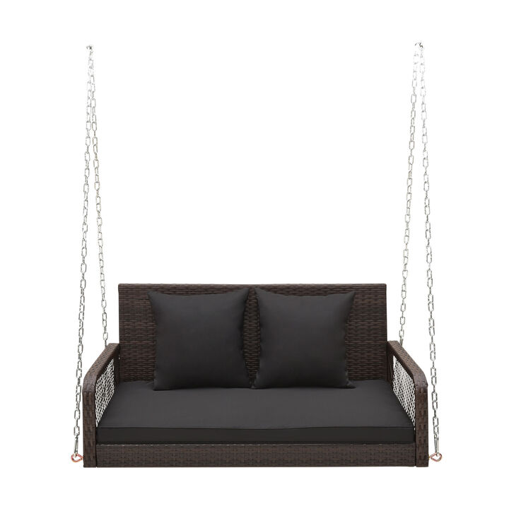 2-Person Outdoor Wicker Porch Swing with Seat and Back Cushions 2-Person Outdoor Wicker Porch Swing with Seat and Back Cushions