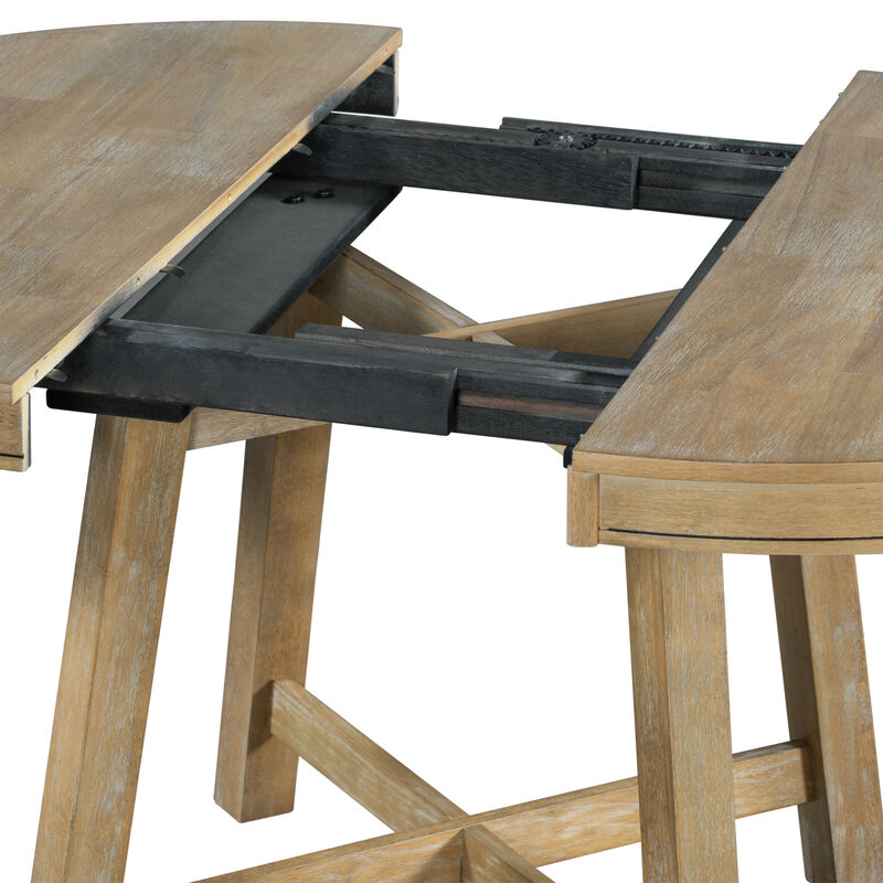 Merax 5-Piece Farmhouse Dining Table Set Wood Round Extendable Dining Table and 4 Upholstered Dining Chairs