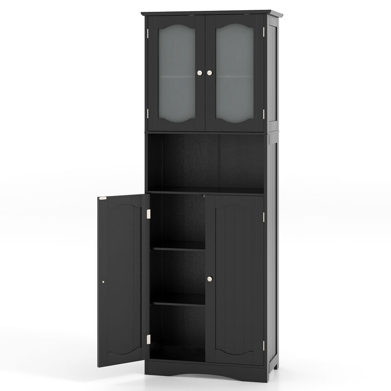 Tall Bathroom Storage Cabinet with Frost Glass Doors and Shelves