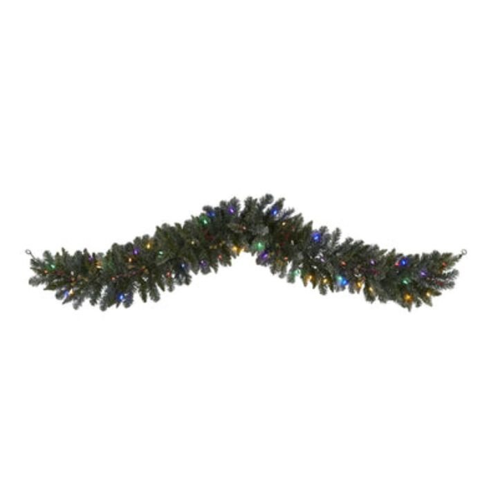 Hivvago 6' Flocked Artificial Christmas Garland with 50 Multicolored LED Lights and Berries Hivvago 6' Flocked Artificial Christmas Garland with 50 Multicolored LED Lights and Berries