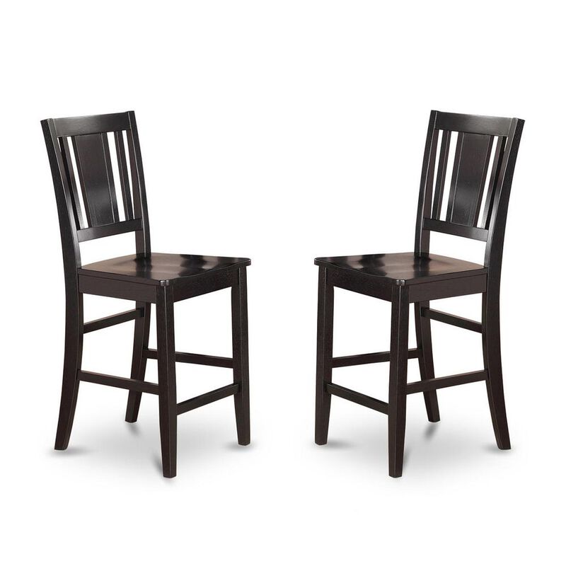 East West Furniture Buckland  Counter  Height  Chair    for  dining  room  with  Wood  Seat  in  Black  Finish,  Set  of  2