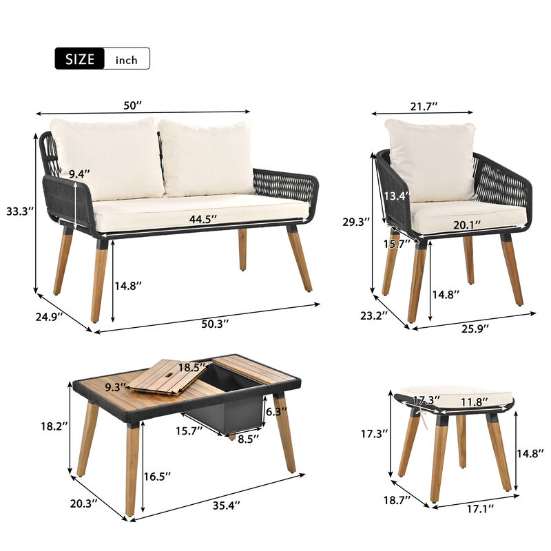 Modern & Coastal Farmhouse 6-Piece Unique Rope Woven Outdoor Patio Furniture Set