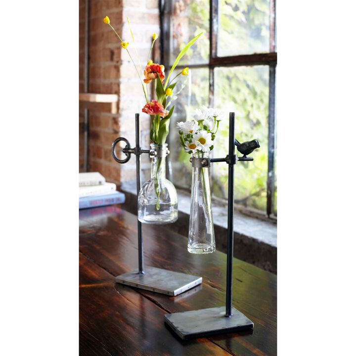 Set of 2 Stem Vases with Stand – Elegant Metal & Glass Vases for Modern Decor