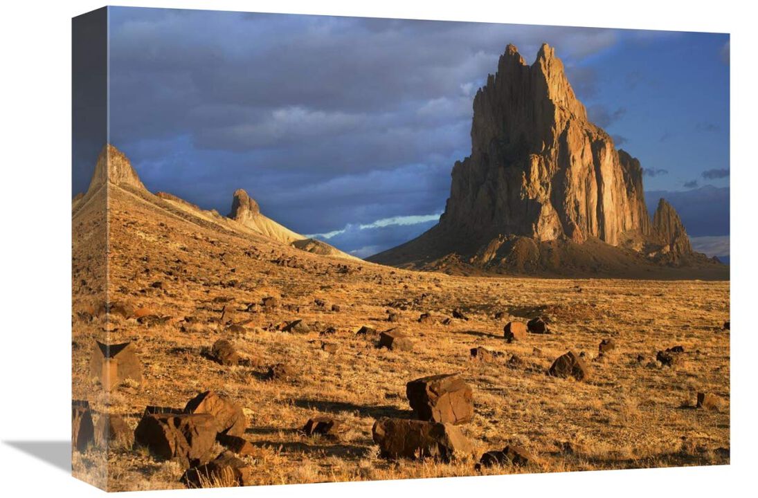 Shiprock, the basalt core of an extinct volcano, tuff-breccia ejected boulders in foreground, New Mexico-Canvas Art-16x12