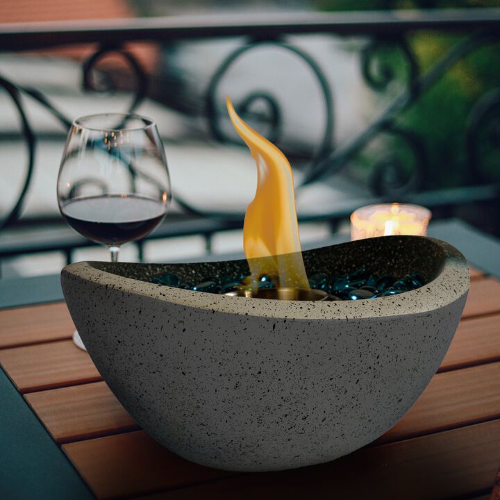 Mondawe Black Indoor And Outdoor Concrete Fire Pit, Mini Smoke-Free Tabletop Fire Bowl