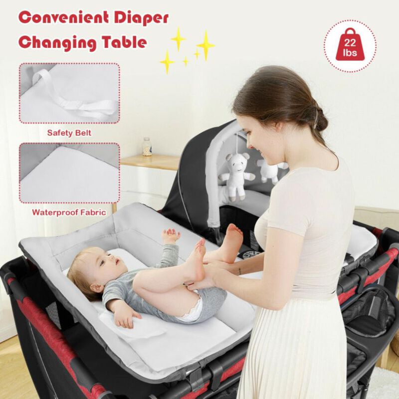 Hivvago 4-in-1 Convertible Portable Baby Play Yard with Toys and Music Player
