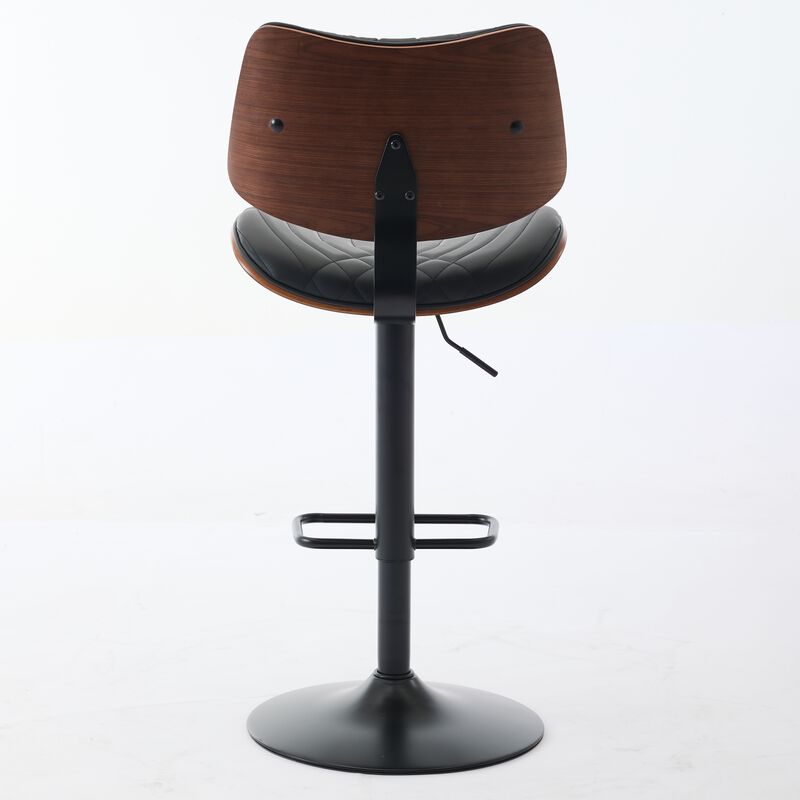 Walnut Bentwood Faux Leather Back Swivel Bar Stool