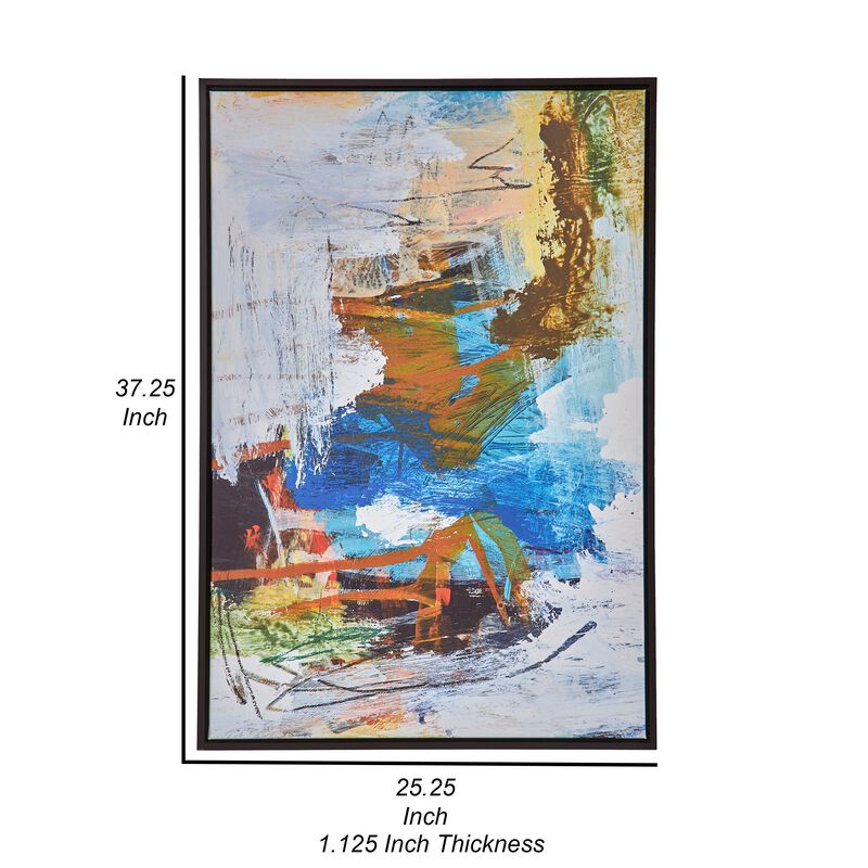 25 x 37 Handcrafted Wall Art Abstract Giclee, Black Frame, Multicolor - Benzara