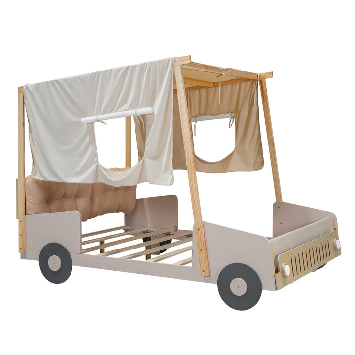 Merax Car Bed with Pillow, Ceiling Cloth and LED Merax Car Bed with Pillow, Ceiling Cloth and LED