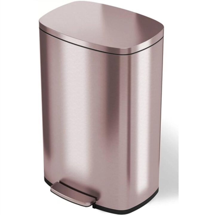 Hivvago 13 Gallon Copper Rose Gold Stainless Steel Step Trash Can with Deodorizer Filter