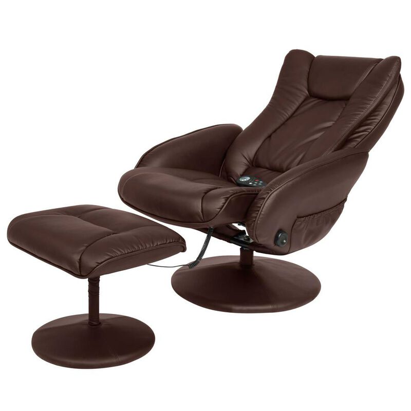 Hivvago Sturdy Brown Faux Leather Electric Massage Recliner Chair w/ Ottoman