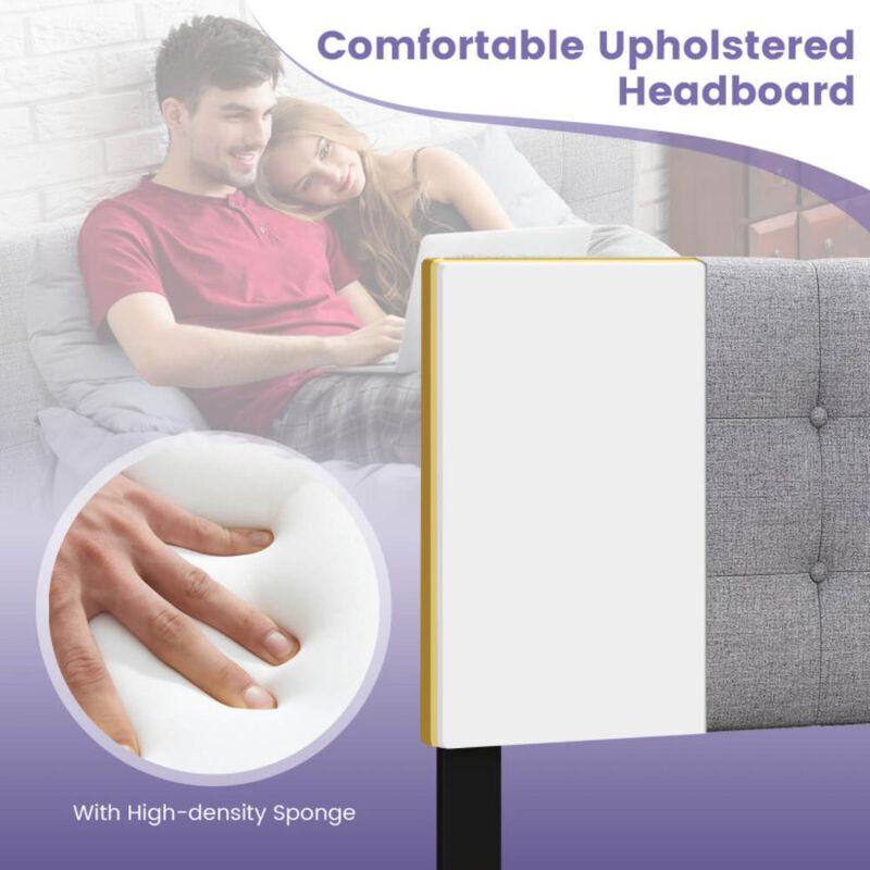 Hivvago Linen Upholstered Headboard with Solid Rubber Wood Legs-Gray