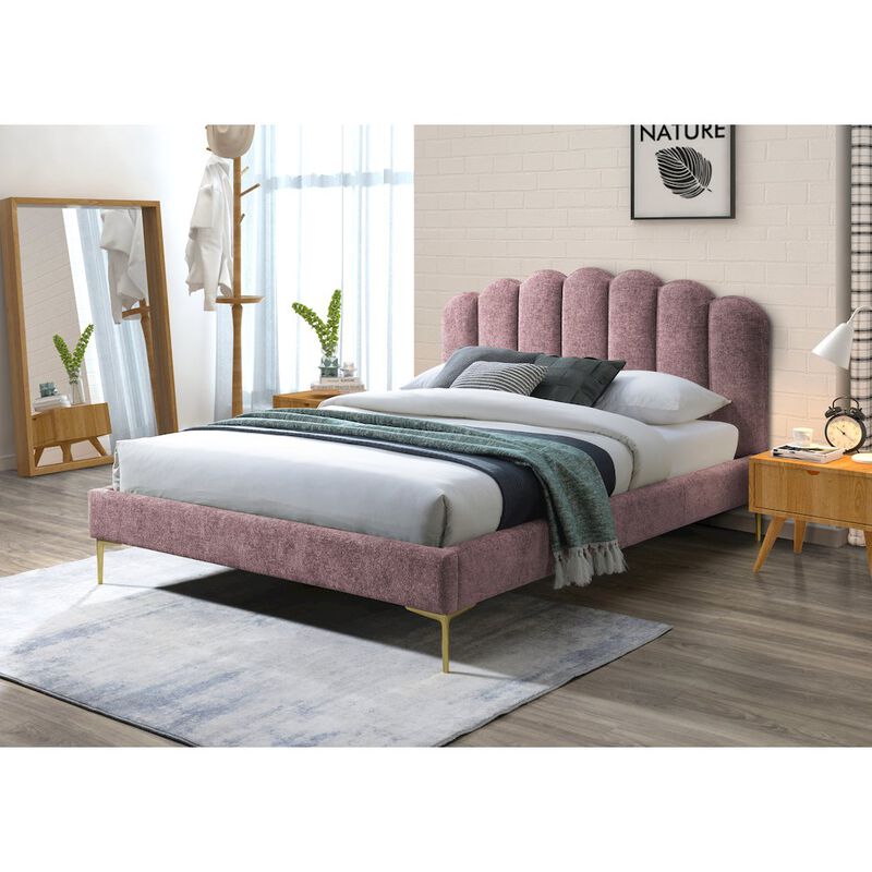 Omax Decor Bella Modern Fabric Upholstered Queen Platform Bed in Ash Rose Pink