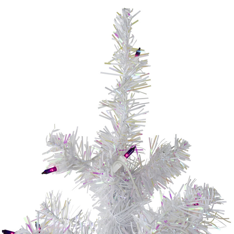 4 Pre-lit White Iridescent Pine Artificial Christmas Tree - Purple Lights