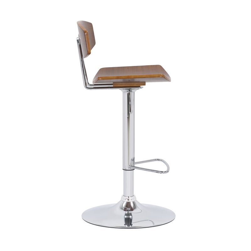 Jett Adjustable Walnut and Chrome Stool