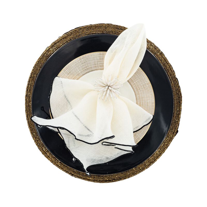 Linen Napkins With Black Ruffled Edges, Set of 4
