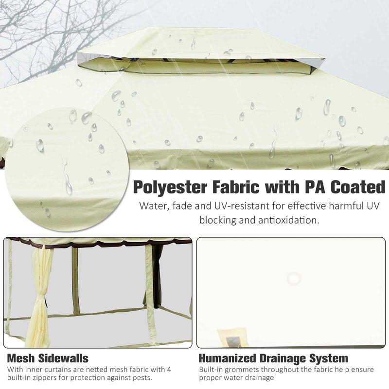 Cream White Garden Pavilion: 10x13 Aluminum Frame Gazebo with Curtains