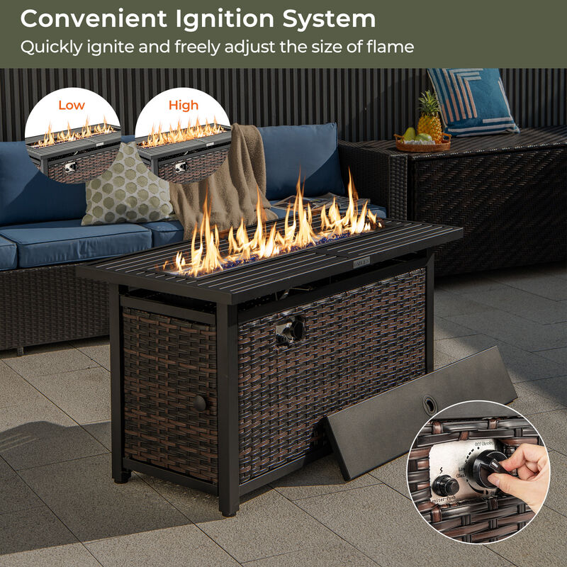 Propane Table with Glass Stones and Protective Cover for Outdoor Patio Heating and Ambiance