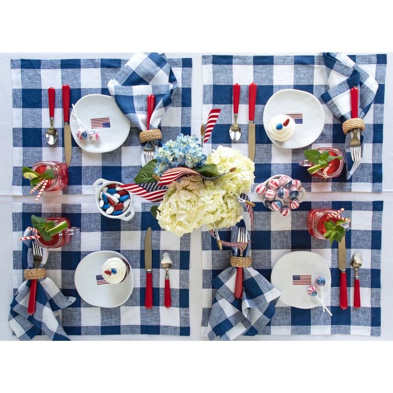 Solino Home 100% Pure Linen 14 x 19 Inch Placemats Set of 4 | Buffalo Check