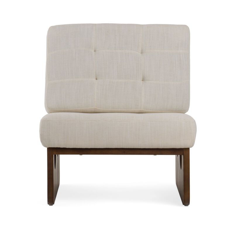 27 Inch Accent Chair, Cushioned Tufted Back, Open Panel Frame, Beige, Brown - Benzara