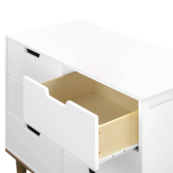 Hivvago Modern Mid Century Style 6 Drawer Double Dresser in White Walnut Wood Finish