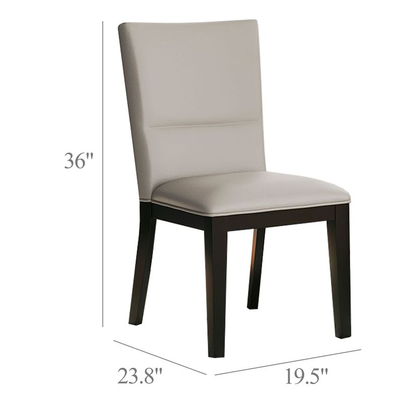 Inari Dining Side Chair Set of 2, Black Legs, Light Gray Faux Leather - Benzara