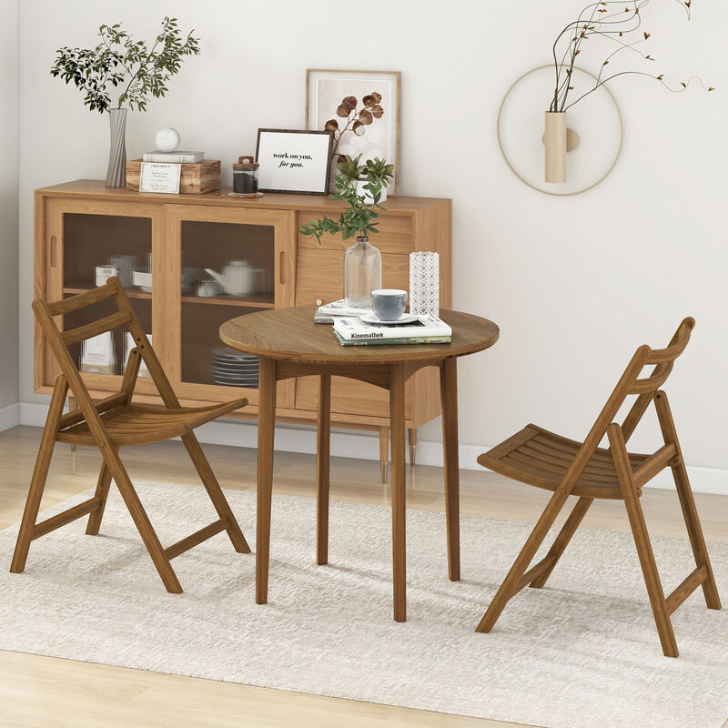 Rubber Wood Frame and Folding Dining Chair Set of 2 with Slatted Seat