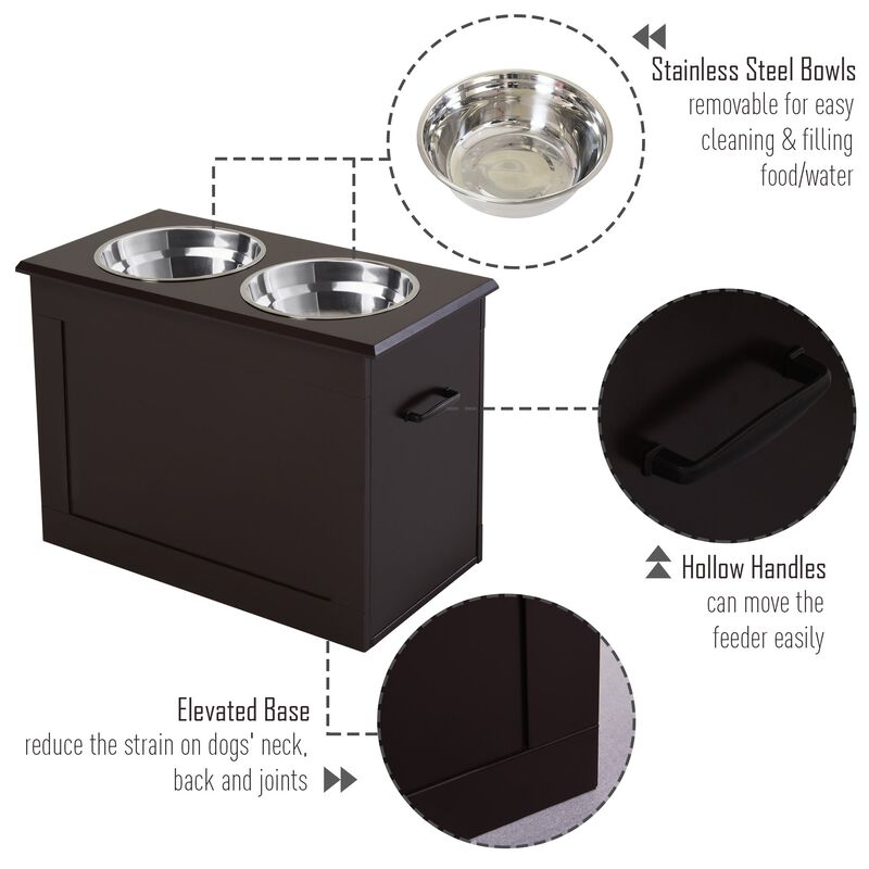 Dark Brown Pet Feeder: Raised Station with Storage for Large Dogs
