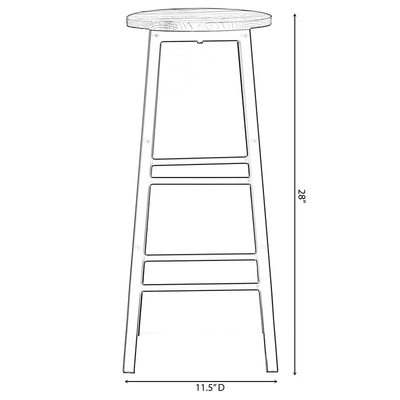 Set of 2 28-Inch Rustic Round Solid Wood Counter-Height Bar Stool with Footrest and Durable Steel Frame, Perfect for Dining Room, Kitchen Island and Home Bar - Ideal for Indoor and Outdoor Parties