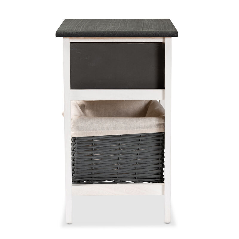 Baxton Studio Shadell Transitional Two Tone Wood 1 Drawer Storage Unit with Basket