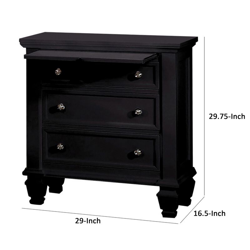 Lila 30 Inch Nightstand with Slide Out Tray, Felt Lined Top Drawer, Black-Benzara
