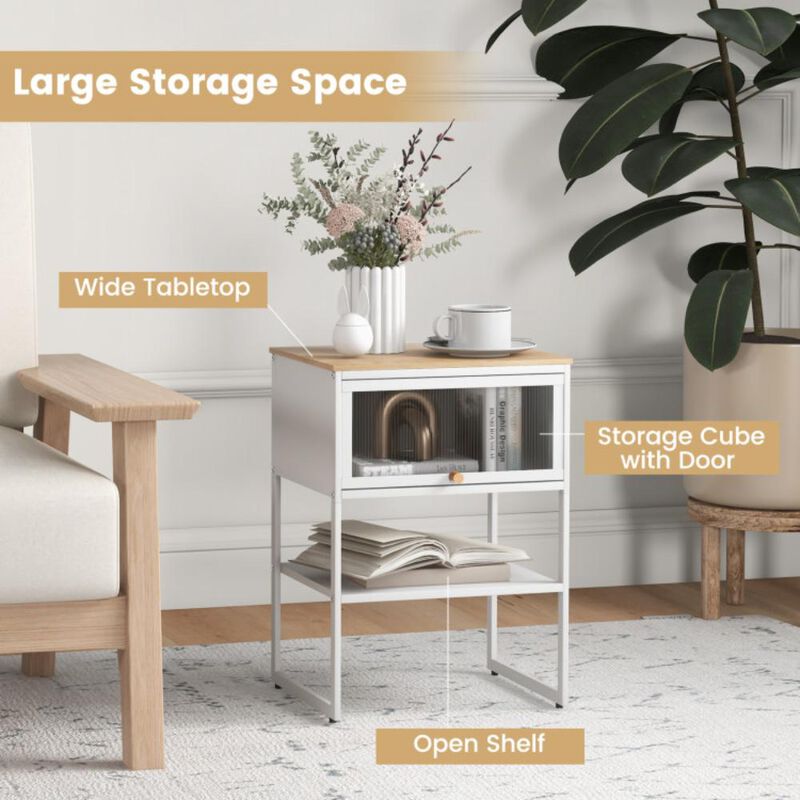 Hivvago Nightstand with Flip up Door Storage Shelf-White