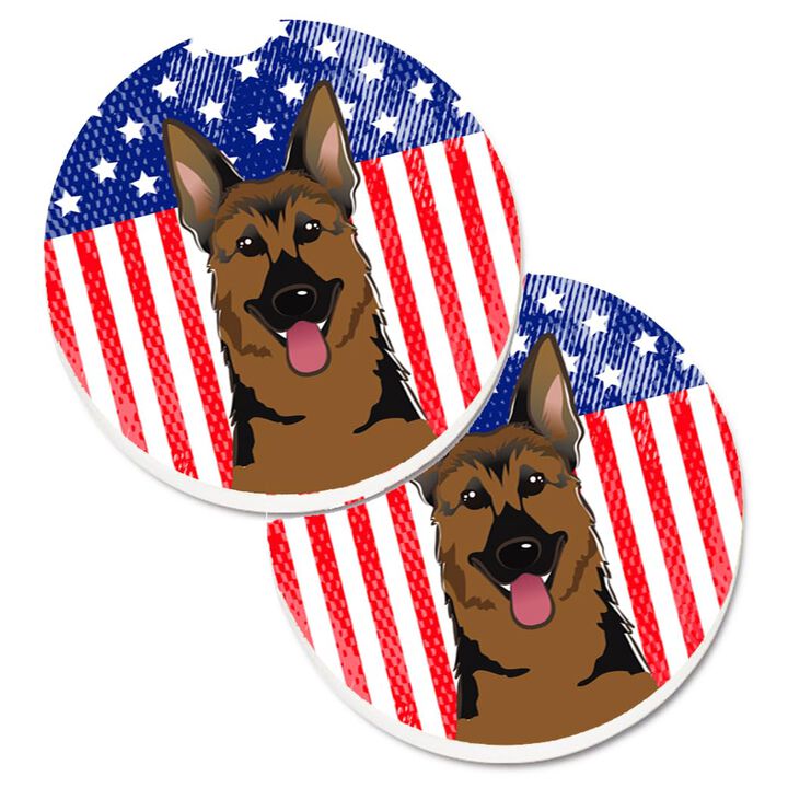 Caroline's Treasures American Flag & German Shepherd Set of 2 Cup Holder Car Coasters BB2141CARC, 2.56, Multicolor