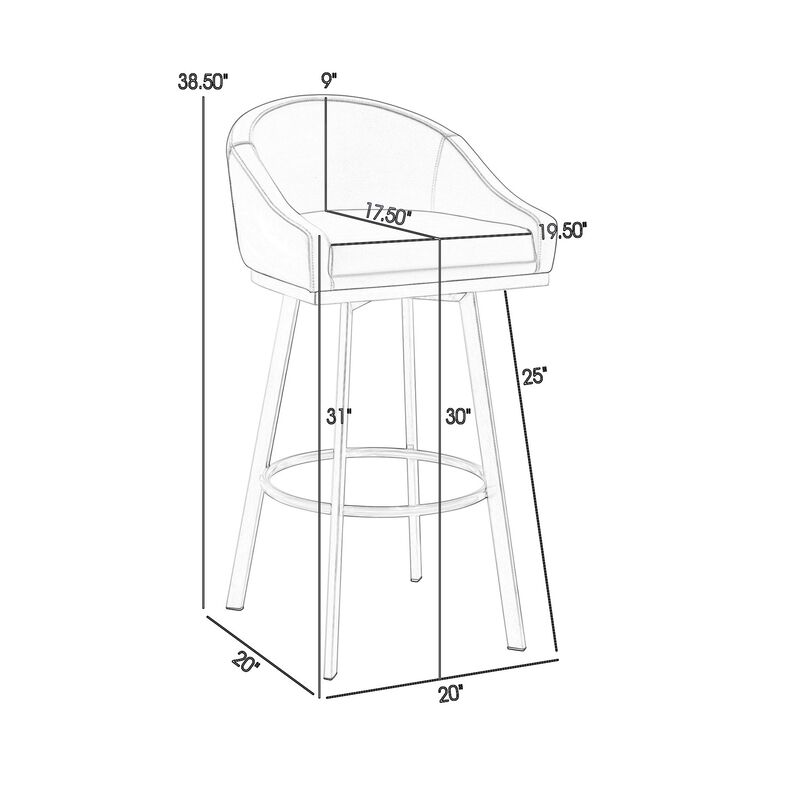 Dalza 30 Inch Swivel Barstool Chair, Cushioned Open Back, Gray Faux Leather - Benzara