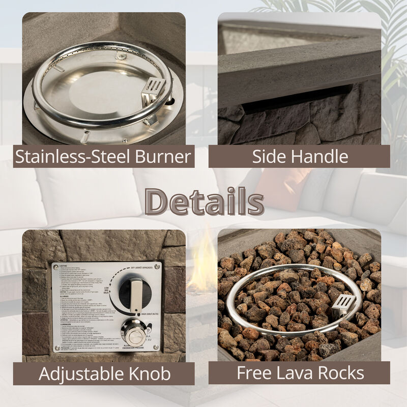 56" Fire pit Table for Outside, 50,000 BTU Large Rectangular Stone Gas Fire pit with Lava Rocks & Rain Cover