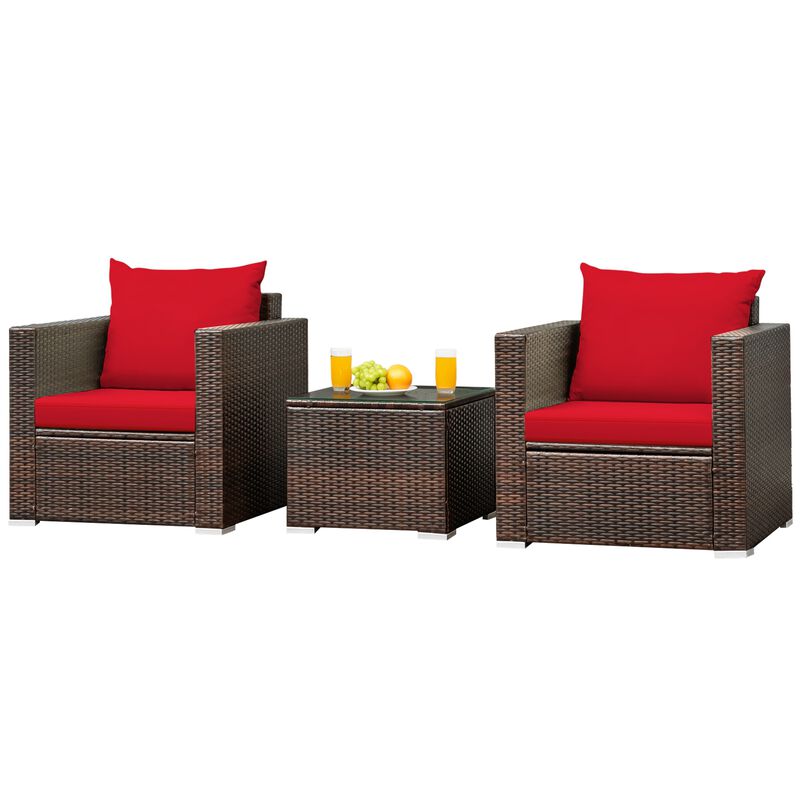 3 Pieces Patio Conversation Rattan Furniture Set with Cushion