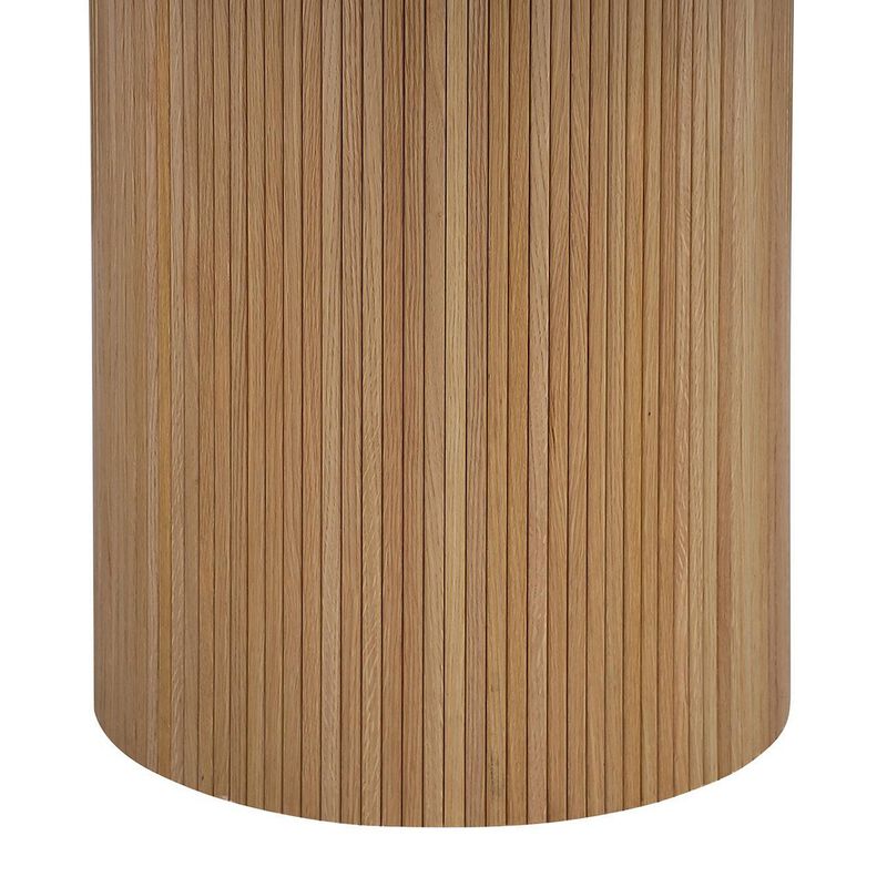 Bradd Dining Table with Natural Brown Wood Details, 48 Inch Round - Benzara