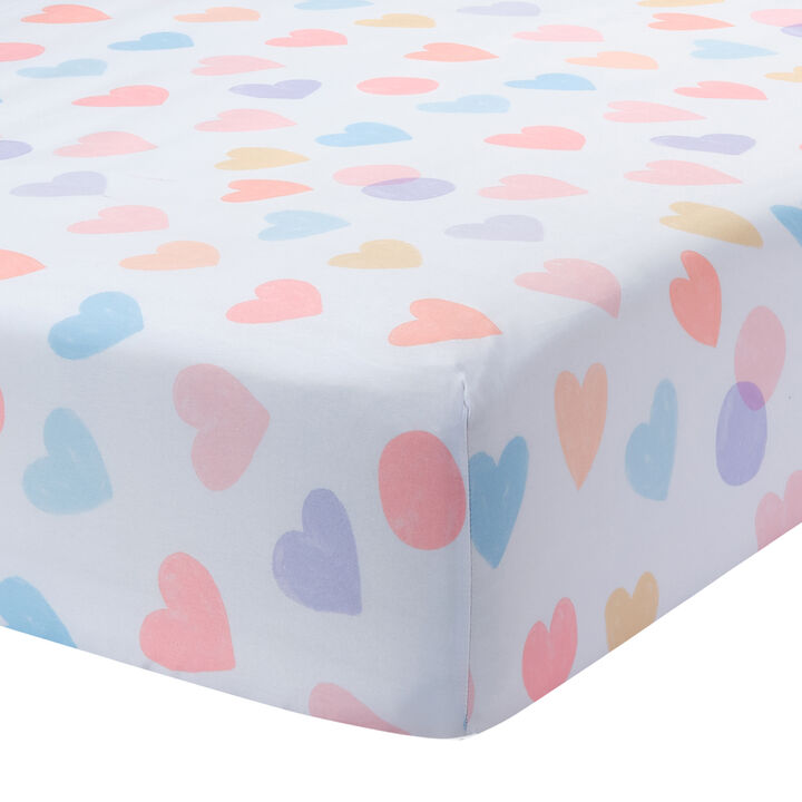 Bedtime Originals Rainbow Hearts White/Peach/Purple Baby Fitted Crib Sheet Bedtime Originals Rainbow Hearts White/Peach/Purple Baby Fitted Crib Sheet