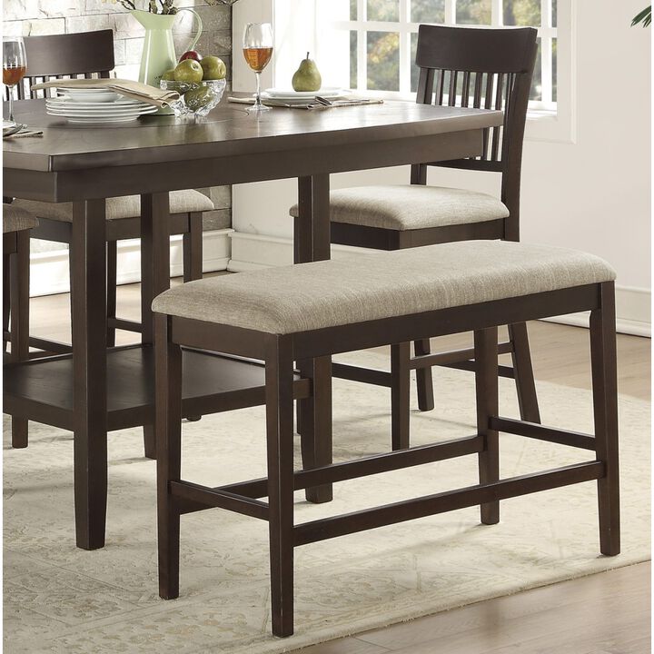 Dark Brown Finish Counter Height Bench 1 Piece Fabric Upholstered Casual Style Dining Room Furniture