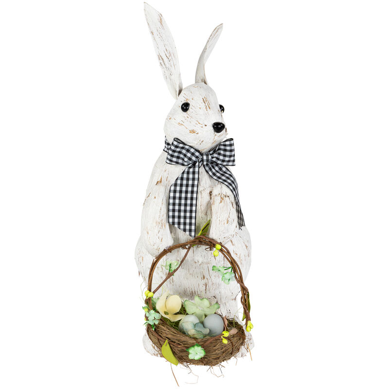 Rustic Rabbit with Easter Basket Standing Figure - 14" - Brushed White