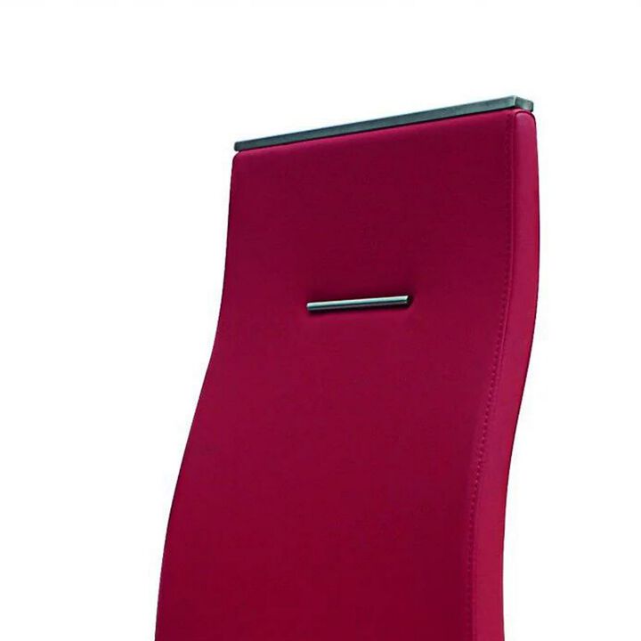 Jon 22 Inch Dining Chair, Set of 2, Cantilever Steel, Faux Leather, Red  - Benzara