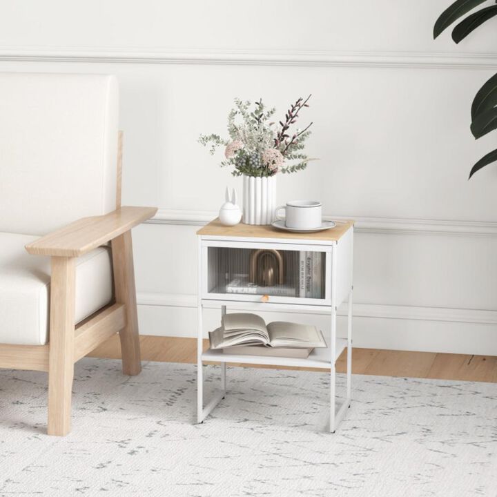 Hivvago Nightstand with Flip up Door Storage Shelf-White