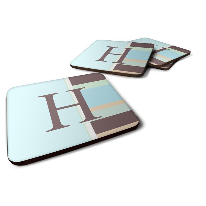 Caroline's Treasures CJ1003-HFC Monogram-Blue Stripes Foam Coasters (Set of 4), Initial Letter H, 3.5 H x 3.5 W, Multicolor
